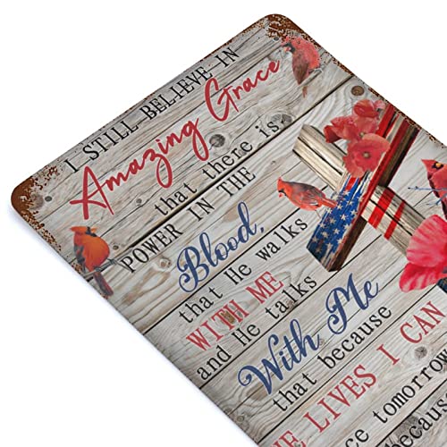 Wodevor In Memory Of Loved One Tin Signs Outdoor Signs And Decor Cross Red Birds Poppy I Still Believe In Amazing Grace Metal Plate Sign Hanging Wall Plaque Kitchen 8X12 In #TOP6