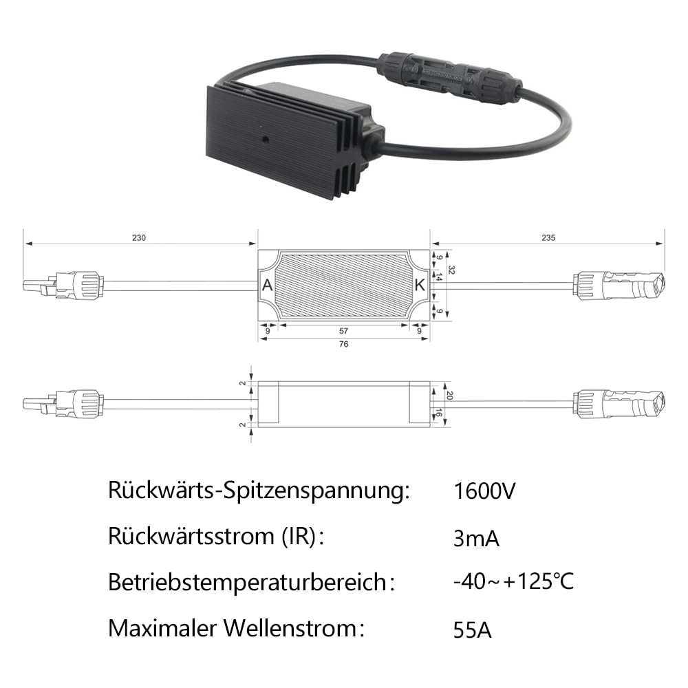 Sayhome 1600 V 55 A, cavo a diodo solare DC anti-inverso, diodo solare con spina IP68 PV per scatola combinatore PV e sistema di corrente ad alta tensione