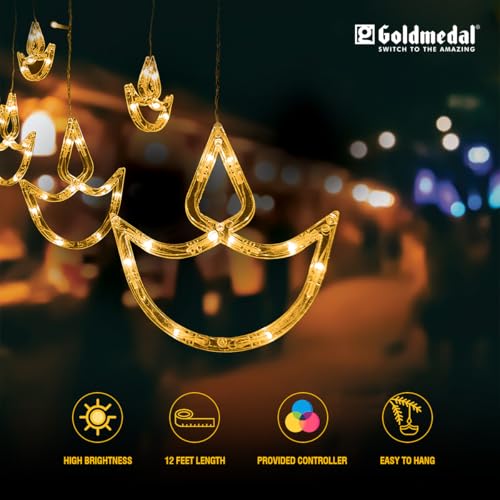 Image of Goldmedal Diya LED String Light - 12 Feet Length, 6 Small Diyas, 6 Large Diyas | Warm White (Pack of 1) | Ideal for Home Decoration, Festivals, Parties, etc.