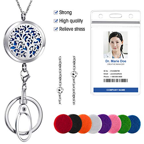 Fashion Badge Lanyard Necklace for Women Super Strong Stainless Steel Beaded Chain Lanyard with ID Badge Holder and Keys Breakaway Essential Oil Diffuser Lanyard for Nurse Teachers