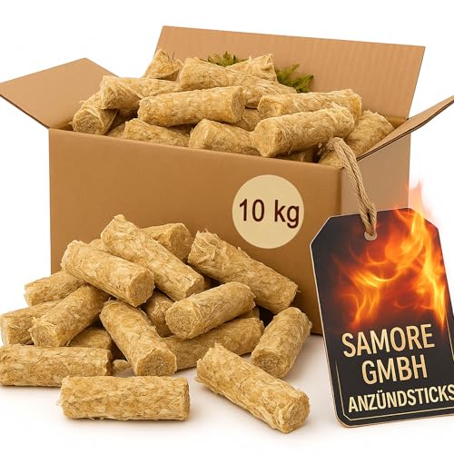 Samore 10 kg Anzünder Anzündsticks Feuersticks Ideal für für Grill/Kamin/Ofen - Anzündbrikettsticks Kaminanzünder aus Öko Holz-Wolle und Wachs - schnell und umweltfreundlich