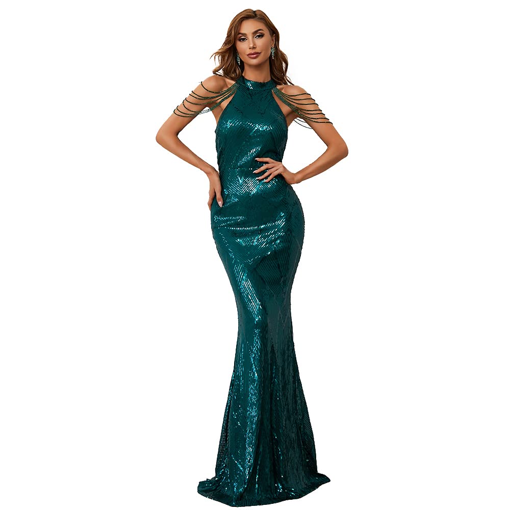 Miss Ord Womens Formal Halter Sequin Tassel Bodycon Maxi Prom | Desertcart  Brunei