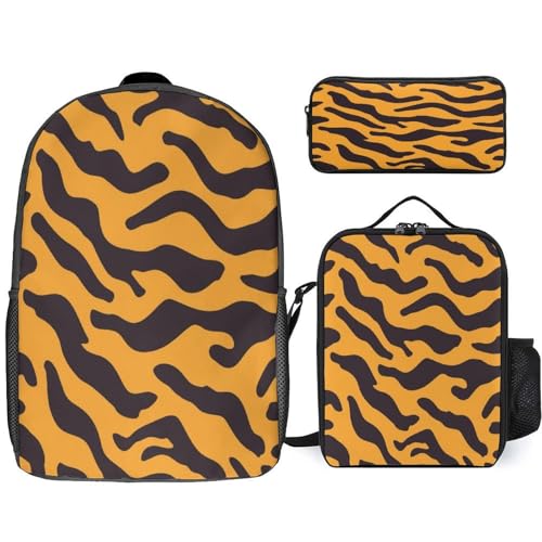 Golden Leopard Print Backpack Set 3 Pieces Backpacks Lunch Bag Wallet For Travel Outdoor Sports