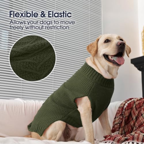 IECOii Hunde Pullover für große Hunde,XXL HundePullover WarmePullover Weste für den Winter,Strickhunde Pullover Hund Sweatshirt für großeHunde Junge Mädchen,Golden Retriever,Pitbull,Grün,2XL