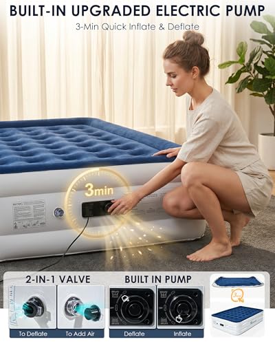 Image of Full Air Mattress with Built in Pump, 18 inch Full Size Inflatable Mattress