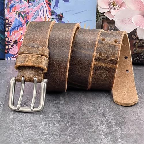 Men’s 38mm Wide Double Pin Buckle Leather Belt, Genuine Cowhide Strap for Jeans, Western Cowboy Waistband4