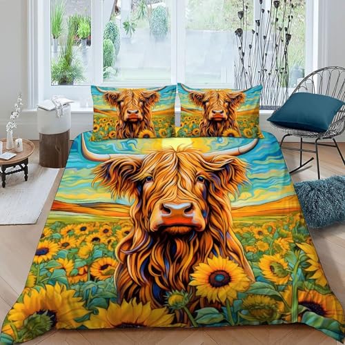Parure de lit microfibre vache des Highlands finition fermeture éclair