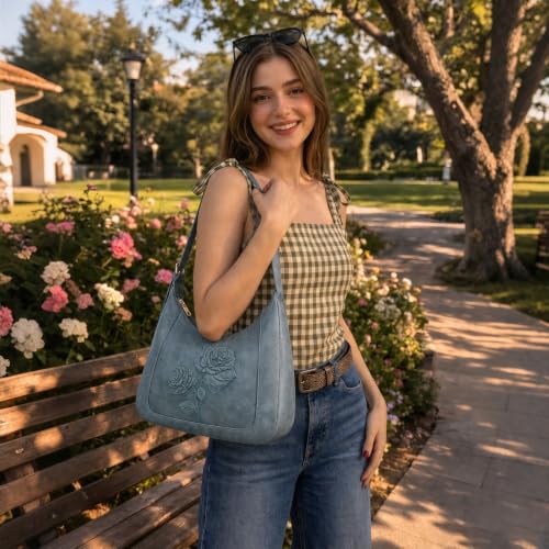 Image of Shoulder Bag for Women, Small Embossed Vegan Leather Hobo Purse | Elegant Crescent Shape Shoulder Purse with Top Handle, Adjustable Strap, Underarm Style for Daily Use, Travel & Gift Choice
