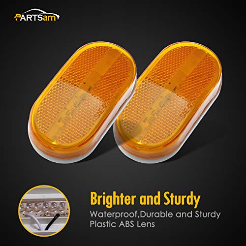 Partsam 2Pcs [Dot Certified] Amber 4 Inch Led Trailer Rv Camper Side Marker Clearance Lights Lamps 6 Diodes With Reflex Lens Surface Mount Reflective 2X4 Rectangle Truck Marker Lights Front Rear #TOP4