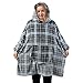 Flanell Fleece Hoodie Decke Sweatshirt Wearable Decke Super Soft Warm Cosy Giant Hoody Große Fronttasche One Size for All,Graues Plaid