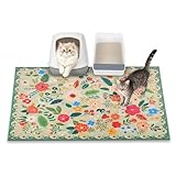 YOSEPATI Cat Litter Mat, 35' x 23' Litter Box mat, Upgrade Non-Slip Kitty Litter mat, Traps 100% Litter, Soft on Kitty Paws, Easy Clean for Scatter Control, Bohe cat Food mat, Urine Waterproof