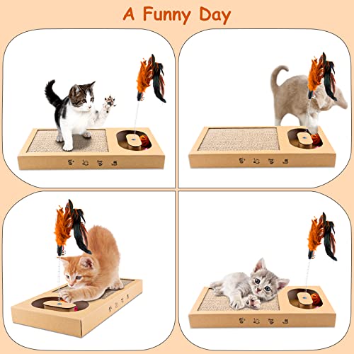 Cat Scratcher Cardboard Kitty Scratch - Flat Cat Scratcher With Rectangle For Kitten Corrugated Paper Cardboard And Feather Funny Cat Stick Bell Ball Turntable Toy Scratching Training #TOP4