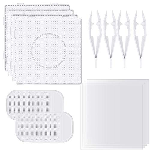 Sc0Nni 4 Sets 5Mm Fuse Bead Board Clear Plastic Pegboards With Sticky Bead Mat For Kids Diy Craft Beads (Square) #TOP24