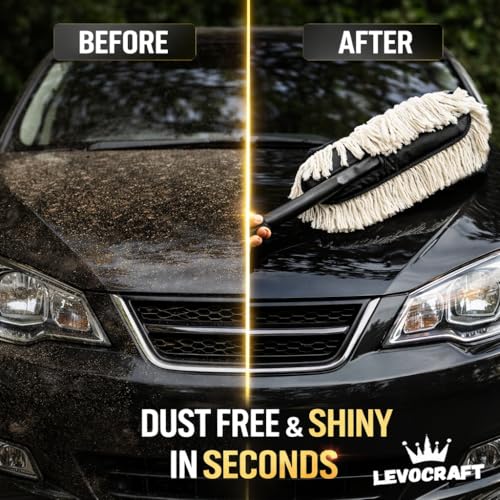 Image of Car Duster Microfiber for Exterior Cleaning - Premium Wax Coated Car Cleaning Duster Brush with Non Slip Handle, Scratch Free Car Dust Cleaner for Cars SUV Bike (with Storage Bag)