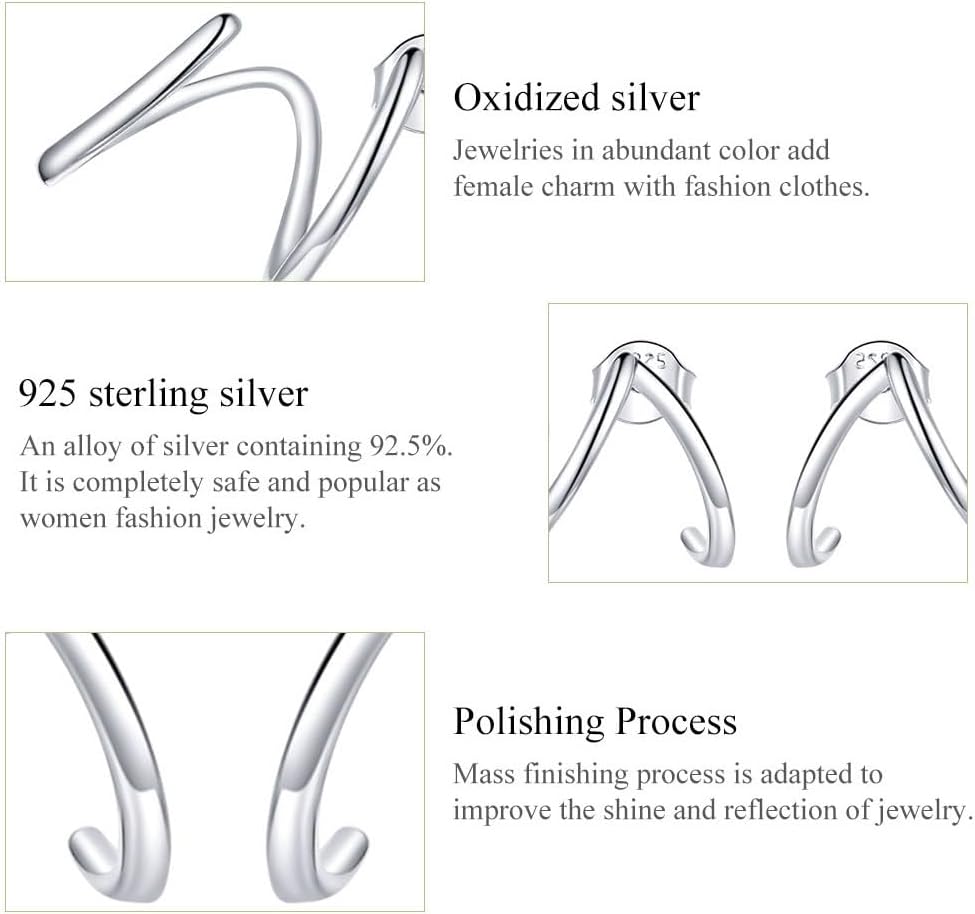 VOROCO Dainty Trendy Earrings 925 Sterling Silver Stud Earrings Triple Illusion Cuff Huggie Claw Earrings Piercings Studs for Women Jewelry Gifts - Image 4