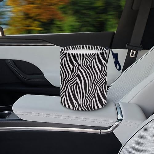 Image of Portable Zebra Stripe Dustbin Bin Waste Basket Car Accessories Interior Easy to Clean Collapsible Car Trash Can Collapsible Small Trash Can