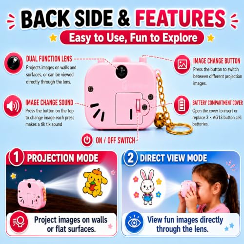 Image of GRAPHENE Cartoon Camera Projection Real Charm Multicolor Key Chain Projector Toy Cute Bell Keyring 5-10 Years Kids Boys Girls Birthday Kitty Return Gifts School Hand Bags Key Ring (Pack of 12)