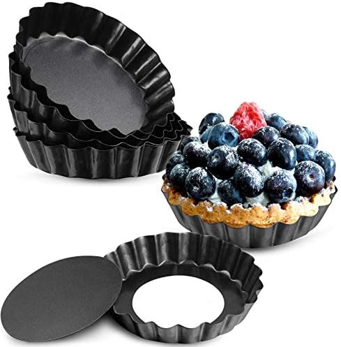 10 Pieces 4 Inch Mini Tart Pan with Removable Bottom, Nonstick Quiche Pan for Baking Pies, Quiche Cheese Cakes and Desserts (Black)