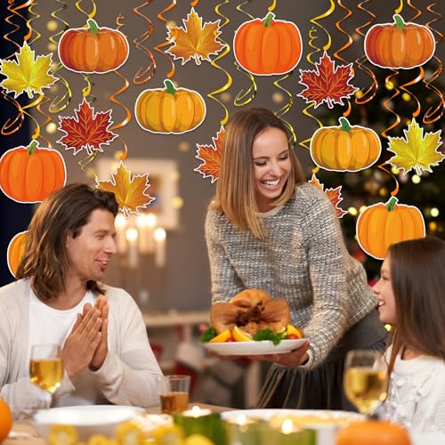 Image of Fall Decor Pumpkin Maple Leaf Hanging Swirls | Fall Thanksgiving Pumpkin Party Ceiling Decorations for Home, Classroom and Office Autumn Thanksgiving Harvest Decor Party
