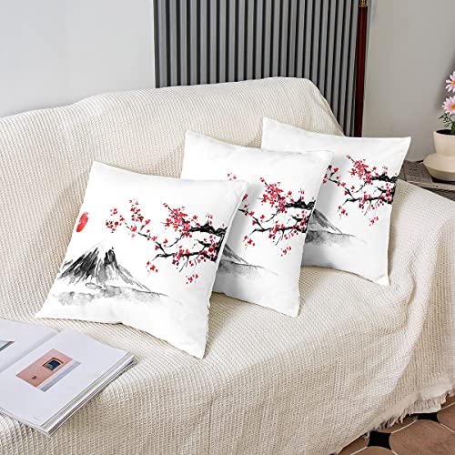 Set of 2 Japanese Style Throw Pillow Covers Japanese Ukiyoe Cushion Case for Home Living Room Decor Reversible Sakura Flower Traditional Retro Theme Pink Decorative Throw Cushion Case 16x16 Inch - Image 4