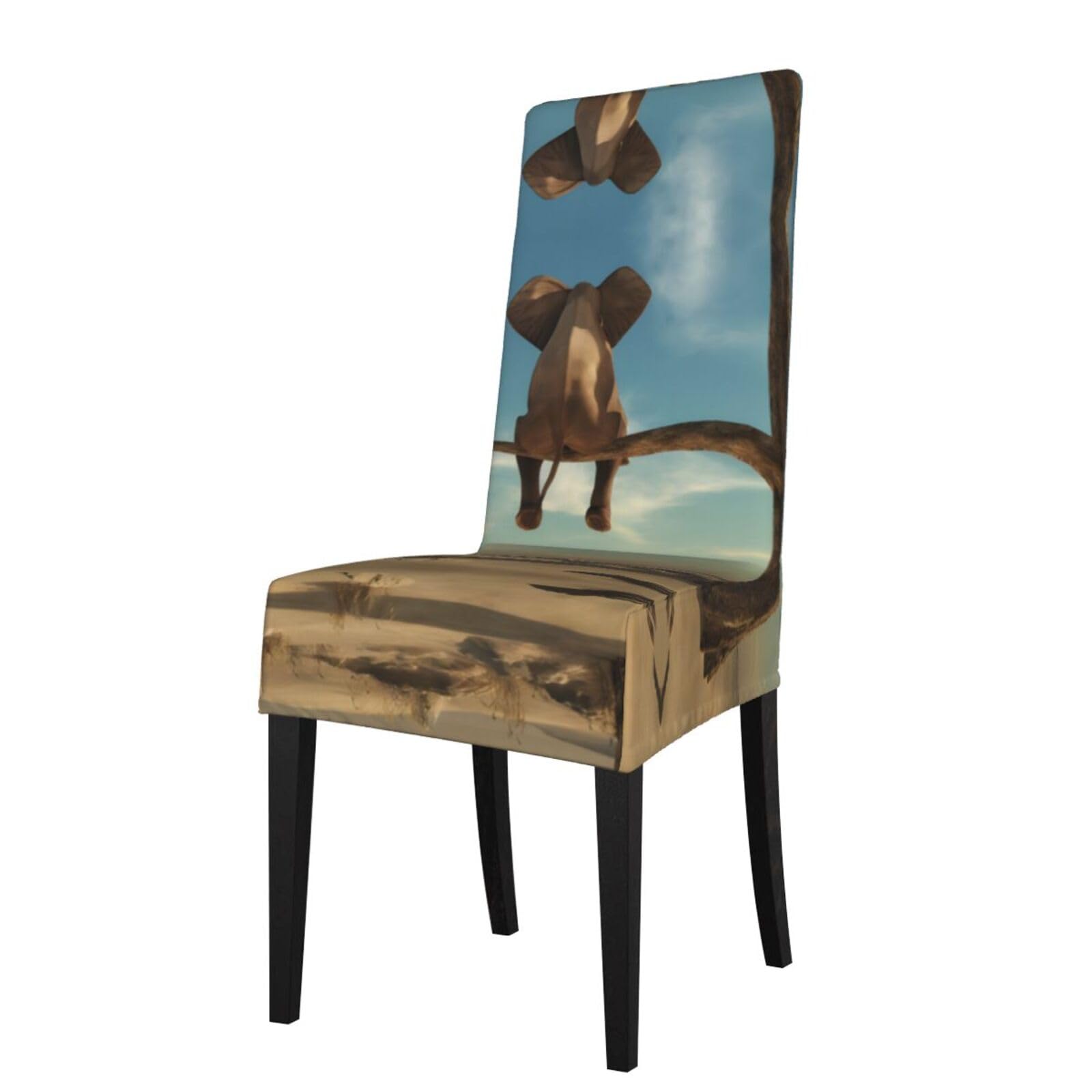 HLSBSSL Resting Elephant Printed dining chair covers, wrinkle-resistant and iron-free, suitable for hotels, banquets, and conferences