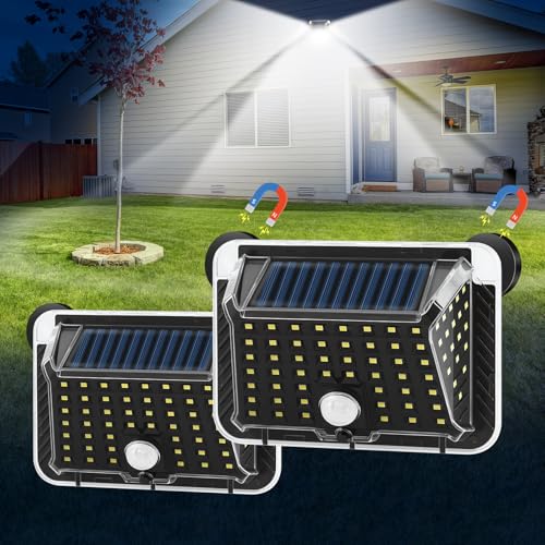 Hifor Magnetic Solar Lights Outdoor 2 Pack, 90 LED 270&deg; Wide Angle, 800LM Motion Sensor, Strong...