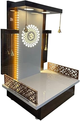 Devyom Wooden Brown Temple With Led Light For Home And Office|Home Temple|Puja Mandir |Wall Hanging & Table Top Home Mandir (24X16X12 In) #TOP2