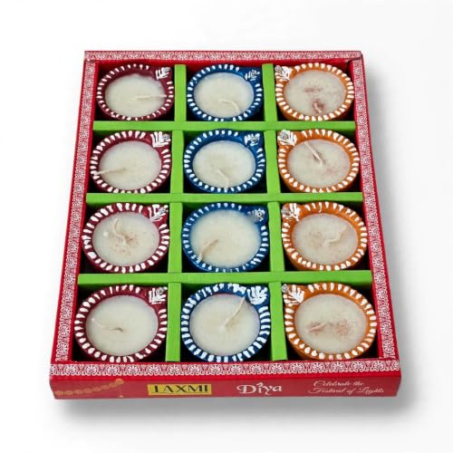 Image of Premium Laxmi Decorative Clay Diya Set of 12 | Handcrafted Colourful Mitti Diyas for Diwali