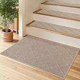 COSY HOMEER Stair Landing Rug Non-Slip 20'x32' Stair Treads for Wooden Steps,Washable Peel and Stick Stair Treads Matching Mats,Pet Friendly Soft Reusable Stair Landing Mat for Kids and Elders,Beige