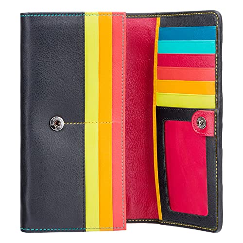 Visconti Str4 Women's Secure Rfid Blocking Large Leather Trifold Clutch Wallet Purse - Black Multi #TOP1