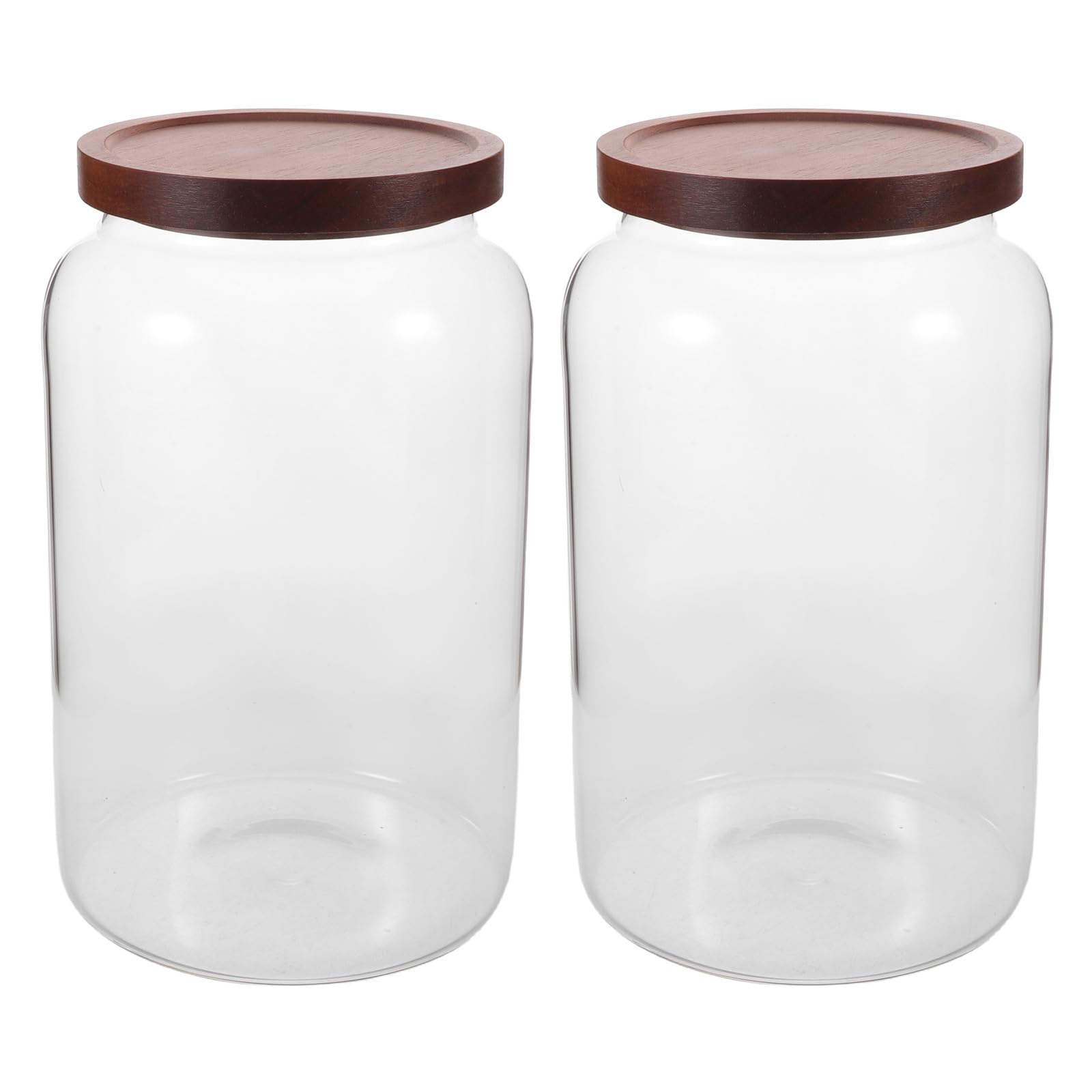 2 barattoli in vetro trasparente extra-large con coperchio in legno, 4000 ml/1, ermetici, ideali per conservare alimenti secchi, farina, zucchero, caffè, tè e biscotti.