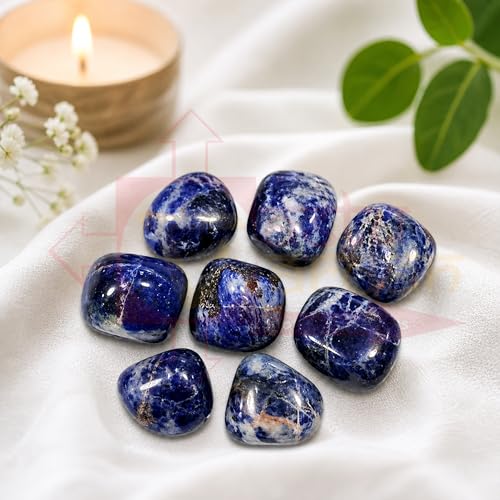 Image of Crystal Sodalite Tumble Stone | 50 gm Tumbled Gemstones | Reiki Healing Stones | Home Decor Pebbles | Aquarium Gravel | Garden & Table Decor