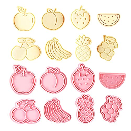 Fruta Moldes Galletas set, 8pcs Cortadores de Galletas, 3D Plástico moldes galletas, cookie cutter, Molde para Hornear con Expulsor para Cookie, Fondant, Decoración de Pasteles