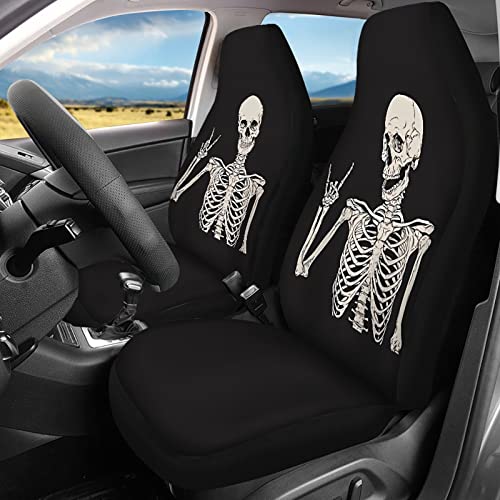 Stuoarte Funny Skull Print Car Seat Cover For Women Men Skull Auto Interior Accessories Front And Rear Bench Back Seat Cover Full Set Soft Auto Interior Easy To Clean #TOP2