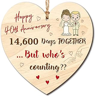 Hicarer Wooden Happy Anniversary Plaque Handmade Wooden Hanging Heart Plaque Wedding Anniversary Celebrate for Husband Wife Someone Keepsak (40th Wedding Anniversary Plaque)
