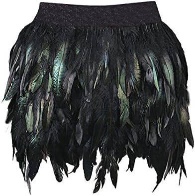 Miuco Womens Faux Feather A Line Mini Skirt (X-Large, Black)