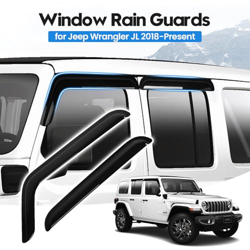 Image of Wrangler JL Rain Guards - Window Visors for Jeep Wrangler JL 2018-2026, Out-Channel Side Window Rain Guards for Wrangler JL Accessories, 4PCS, Black, Car Accessories