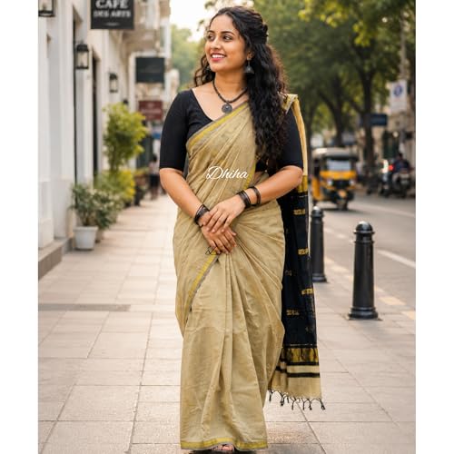 Image of Original Maheswari Cotton Silk Saree for Women | Kanjivaram Pure Silk Cotton Sari with Blouse | Zari Work | Tassels | Handloom Weave
