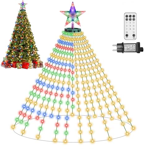 Weihnachtsbaum Lichterkette mit Stern, Mehrfarbige & Warmweiße LED...