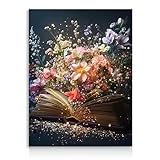 Dazzlewall Bunte Blüten-Buch Wandkunst, Vintage Fantasy Ästhetik Bibliothek Poster für Studienzimmer Schlafzimmer Wohnzimmer Leseraum Ohne Rahmen 30x40 cm
