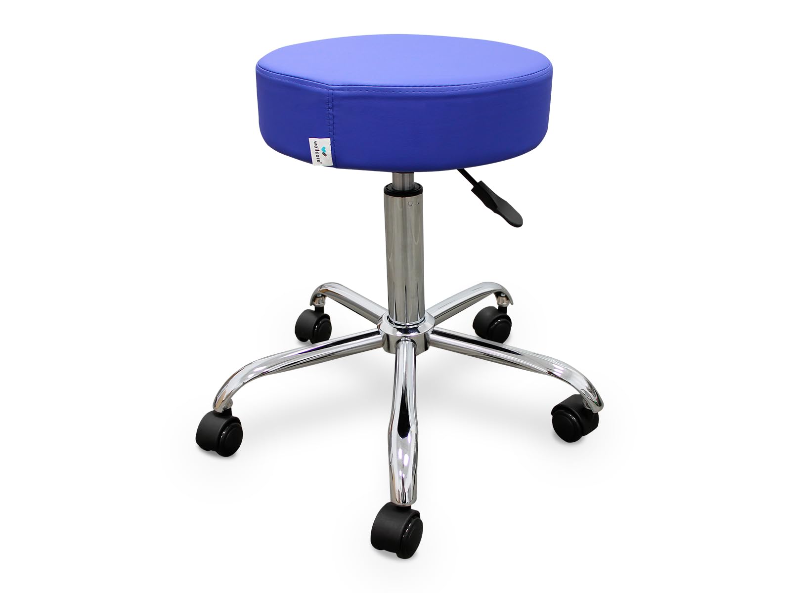 QUIRUMED WELLCORE - Taburete con Ruedas Autofrenables Altura Regulable Uso Profesional Estructura Resistente 5 Ruedas Asiento Tapizado Azul