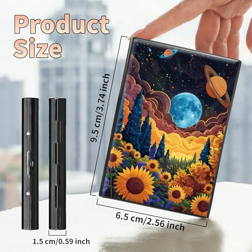 Image of Slim Credit Card Holder, Starry Sunflowers Cosmic Planet RFID Blocking Metal Wallet for Men & Women, Aluminum Minimalist Hard Case Pocket-Sized Business Cards Organizer (Fits Up to 10 Cards)