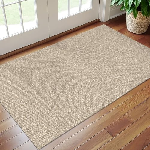 EARTHALL Washable Entryway Rug, Non Slip Area Rug, 3x5 Ft, Sand/Beige | Washable Braided Mudroom Rug, Non Slip Rubber Dot Backed, For Kitchen, Foyer,
