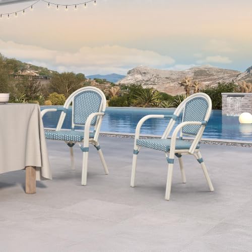 Image of PURPLE LEAF French Bistro Armchairs Set of 2, White Finish, Light Blue