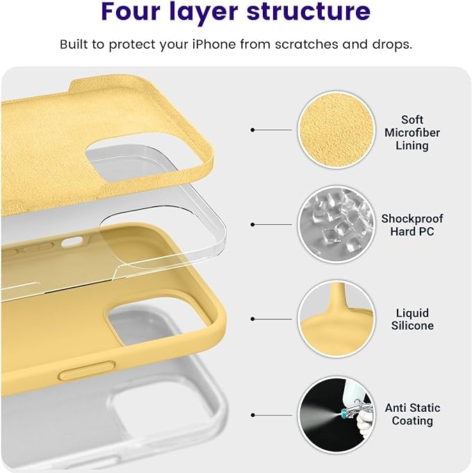 Image of MIDOS Back Cover Compatible with iPhone 15 Case Liquid Silicone Full Protection Shock Proof Back Cover for iPhone 15 (Yellow)