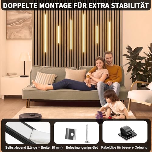 SHUNLEE Led Akustikpaneele Beleuchtung, 6 Pack 2700K-6500K Warmweiß bis Kaltweiß Dimmbare Led Streifen Alexa Kompatibel, APP & Fernbedienung Selbstklebende Lichtleiste (40cm+60cm+90cm)
