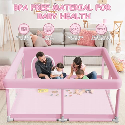 Image of XVISHX Baby Playpen 50 x 50 Inch Play Pen Playards, Playpen for Babies and Toddlers, Baby Playard for Indoor & Outdoor Active Center Game Fence, with Skin-Friendly Fabric and Soft Breathable Mesh Pink