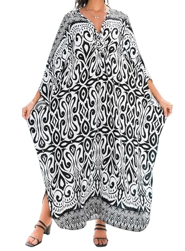 Image of Yanziliu Kaftan Dress for Women,Plus Size Hawaiian Batwing Sleeve Beach Cover Up Summer Swimsuit Dresses