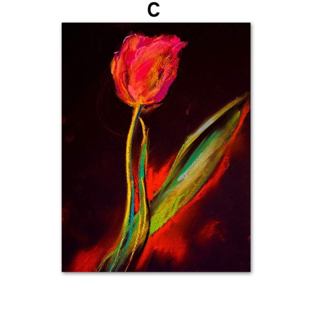 Red Tulip Smoking Lady Carteles e Impresiones de Pintura al óleo Vintage Arte de la Pared Pintura de la Lona Dormitorio de la Muchacha Imágenes de la lona-50x70cm con Marco