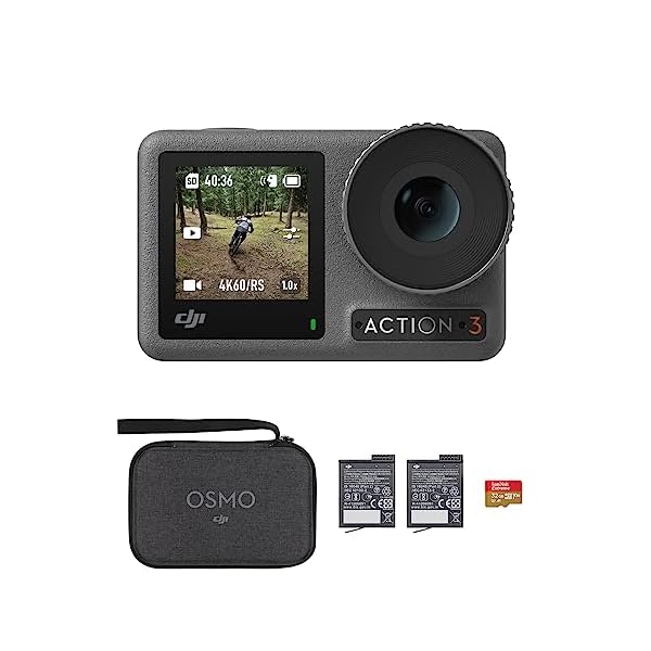 DJI Osmo Action 3 Creator Combo, Action Camera 4K + 155° Super-Wide FOV, 10-Bit Color Depth, Stabilization, Cold Resistant, 2 Batteries and 32GB microSD Card, Mini Action Camera for Vlog